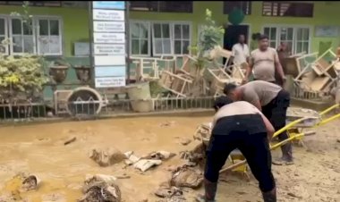 Polri-Dampingi-Pemulihan-SDN-1-Tualang-Cut-Pasca-banjir,-Sekolah-Siap-Sambut-Siswa-5-Januari-2026